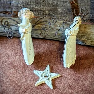 Vintage Bundle of Christmas Angel Ornaments With Iron Cast Star